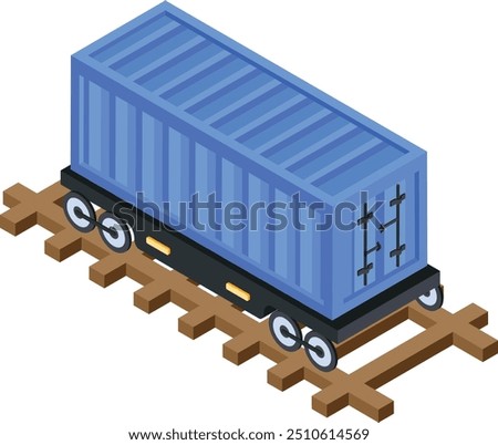 A detailed isometric vector illustration of a rail car, perfect for transportation, logistics, and industrial themed projects.
