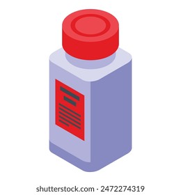 Detailed isometric vector illustration of a redcapped medicine bottle for medication. Healthcare. Pharmacy. And medical concept design with clean. Simple packaging and dosage label
