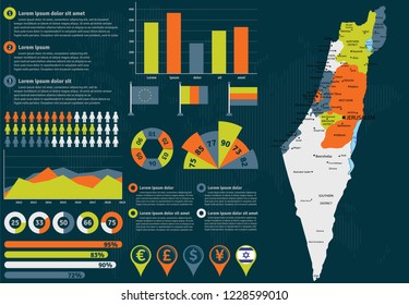 Detailed Israel map with infographic elements. Vector illustration.