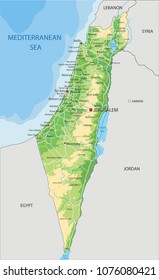 Detailed Israel physical map.