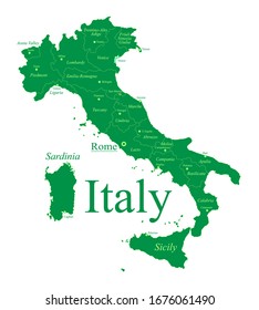 Detailed Italy map by region. Italy Administrative Divisions Map. Image contains with administrative divisions map, land names and city names. Vector illustration