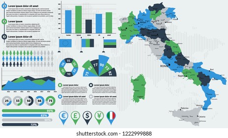 Detailed Italy map with infographic elements. Vector illustration.