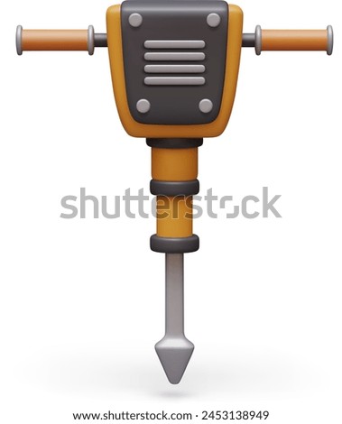 Detailed jackhammer in vertical position. New equipment for dismantling road surface, concrete slabs