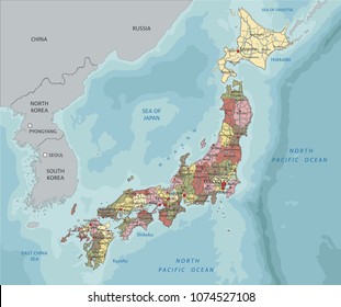 Detailed Japan political map.