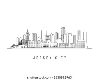 Detailed Jersey City skyline vector illustration. Jersey City buildings in line art style, perfect for modern designs.