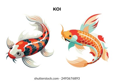 Detailed Koi fish vector illustration. Perfect for culinary, marine, and environmental designs. High-quality vector for easy customization. Ideal for menus, packaging, education, and web graphics.