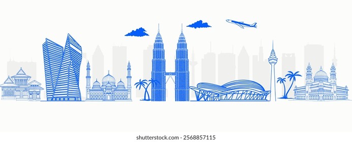 Detailed Kuala Lumpur City Skyline Vector for Travel and Tourism Projects