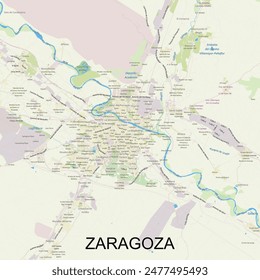 Detailed labeled city map of Zaragoza, Spain