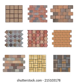 Detailed landscape design elements. Make your own plan. Top view. Paving stone