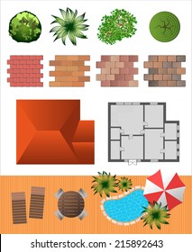 Detailed landscape design elements. Make your own plan. Top view