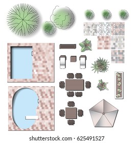 Detailed landscape garden design vector elements 
for structure plan. Make your own plan. Top view.
