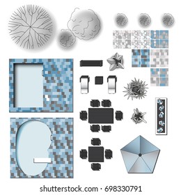 Detailed landscape garden design vector elements 
for structure plan. Make your own plan. Top view.
