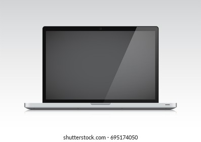 Detailed laptop on a light grey background. Vector illustration