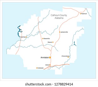 Detailed and large map of Calhoun County in Alabama, USA