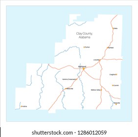 Detailed and large map of Clay County in Alabama, USA