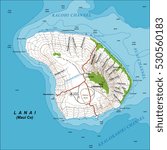 Detailed large-scale topographic map of Lanai Island, Hawaii, with contour lines at 200-foot intervals. Vector illustration, editable, fully layered. Can be used as a base for creating thematic maps.