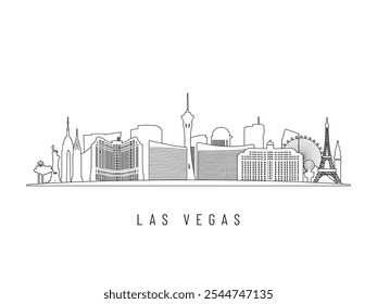 Ilustração detalhada do vetor de horizonte de Las Vegas. Edifícios de Las Vegas em estilo de arte em linha, perfeito para designs modernos.