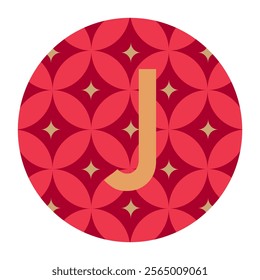 Detailed letter J graphic on a vibrant circular floral pattern with a red theme. Versatile vector for artistic posters, modern branding, or digital designs.