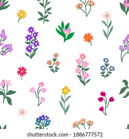 Detailed liberty print on white background. Seamless vector pattern in repeat. Vintage print with small inflorescences. Retro textile design collection.