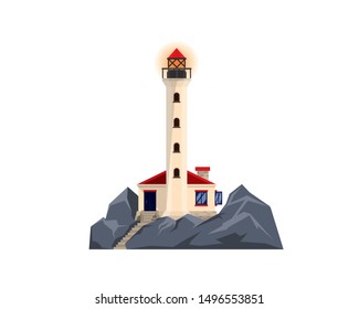 Detailed Lighthouse on Steepy Rocky Island Illustration