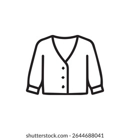 Detailed line art of a cardigan ideal for fashion illustrations crafting patterns or simple clothing guides design