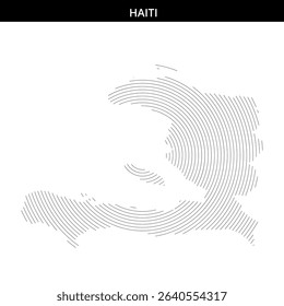 Detailed line art displays the unique shape of Haiti's coastline
