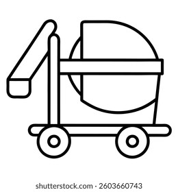 Detailed Line Art Icon of a Cement Mixer Precise Design for Construction Graphics