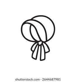 Ilustração detalhada da arte da linha de um capô vintage com uma fita, perfeito para reencenações históricas ou projetos de design. Enfatizando elegância e tradição.