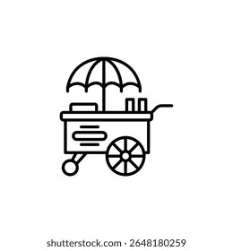 Detailed Line Art Of A Street Food Cart With An Umbrella