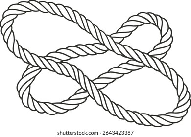 Detailed line art of two coiled ropes, perfect for nautical themes, boating illustrations, marine product design, or camping and survival gear branding in minimalist vector style.