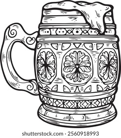 Detailed line art vector of a beer mug, emphasizing simplicity and elegance. Perfect for packaging, menus, and marketing materials