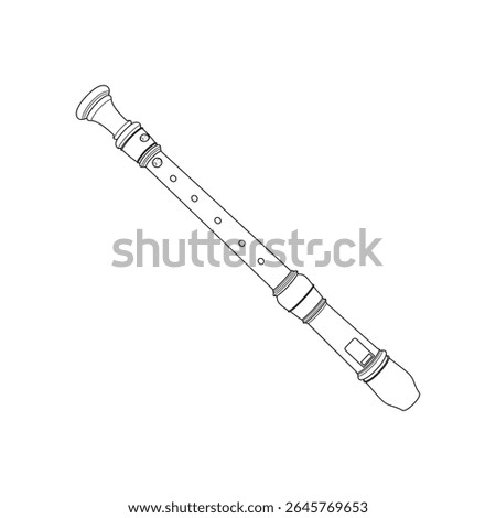 Detailed line drawing of a block flute or recorder. Ideal for music-themed designs, educational materials, and instrument coloring pages.