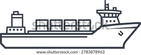 Detailed line drawing of a cargo ship, symbolizing international shipping, logistics, and the global economy.