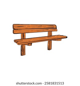 A detailed line drawing of a classic wooden park bench.