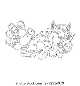 A detailed line drawing of a fantasy creature with spiky fur, sharp teeth, and claws, showcasing its fierce expression and dynamic pose with a mix of smooth and jagged lines