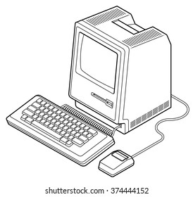 Detailed line drawing of an old vintage/retro obsolete computer.
