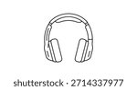 Detailed line drawing of over ear headphones featuring cushioned cups and an arched headband designed for immersive listening and comfortable wear.