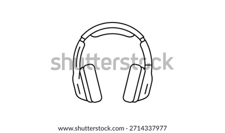 Detailed line drawing of over ear headphones featuring cushioned cups and an arched headband designed for immersive listening and comfortable wear.