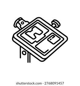 Detailed line drawing of a vintage camera, top view, showcasing intricate design elements and mechanical parts, evoking a sense of nostalgia and classic photography.