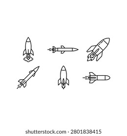 Detailed line drawings of rockets