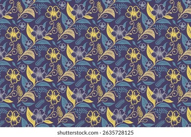 detailed line floral seamless pattern with hand drawn cotton flower elements for stylish fabric wallpaper and kitchen wear

