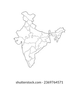 Detailed Line Map of India Illustration Vector Icon Indian Map Independence