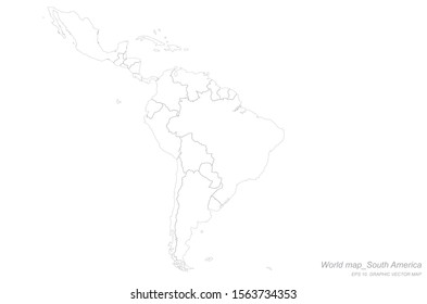 detailed line vector world map. 
continental world map with white background. south america map. latin.