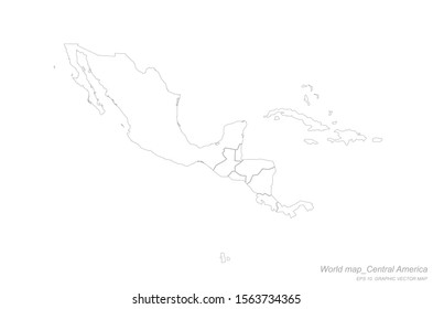 detailed line vector world map. 
continental world map with white background. central america map. caribbean country.