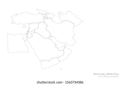 detailed line vector world map. 
continental world map with white background. middle east, arab countries map.
