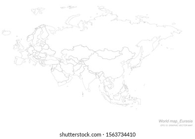 detailed line vector world map. 
continental world map with white background. eurasia map.