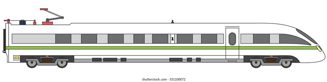 Detailed linear high-speed train on a white background. vector express railway illustration