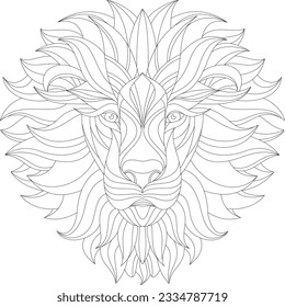 Detailed Lion Head, lion head pattern. Lion Head Illustration. Lion Mandala. Coloring Pages.