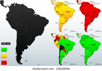 Detailed location map of South America, very easy, fully editable, with instruction details in separate layer, vector