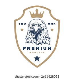 A detailed logo featuring an eagle with a crown on top emphasizing premium quality. The design incorporates stars and showcases a strong bold presence ideal for branding.